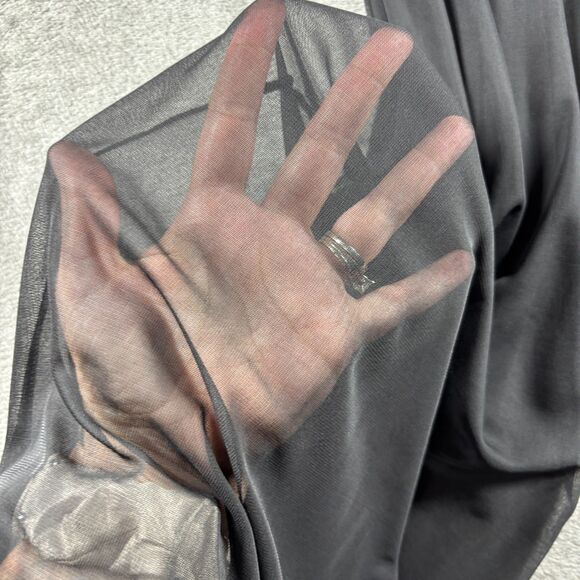 Vintage Slip Dress Nightgown Robe Set Sheer Velvet Trim Black Silver Small F177 - Picture 5 of 10